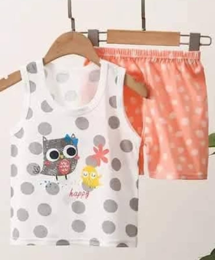 Bird White and Pink Top-Bottom Set