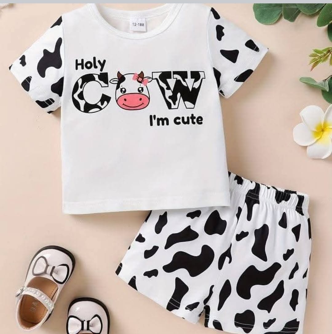 White and Black Cow Top-Bottom Set