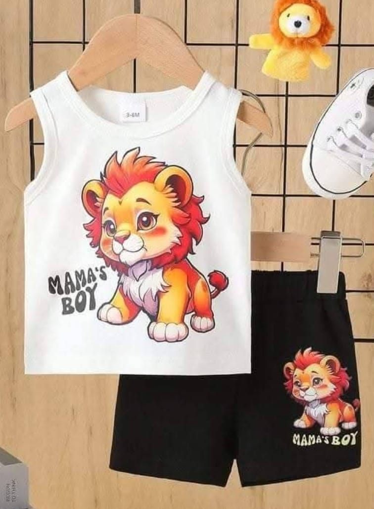 White and Black Orange Lion Top-Bottom Set