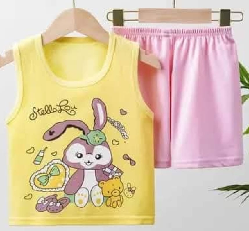 Pink and Yellow Rabbit Top-Bottom Set