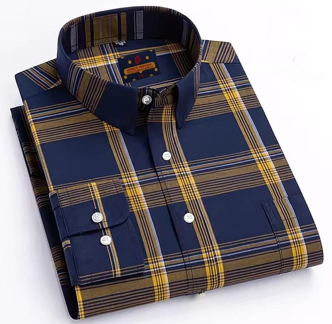 Men's Blue Yellow Checkered Shirt
