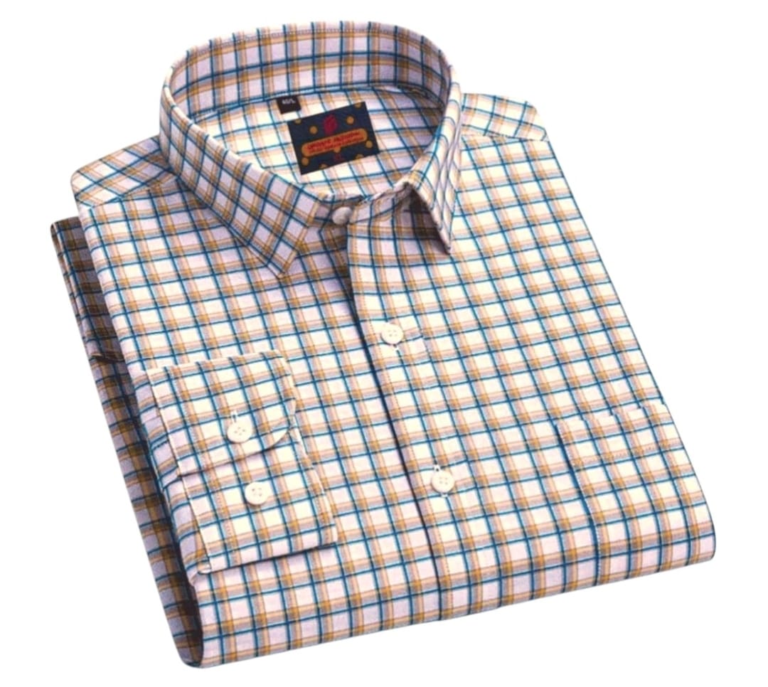 Men's Ceramic Blue Yellow Checkered Shirt
