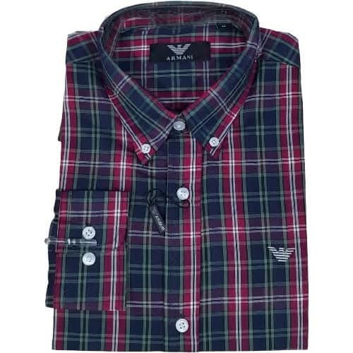 Men's Dark Green Red Checkered Shirt