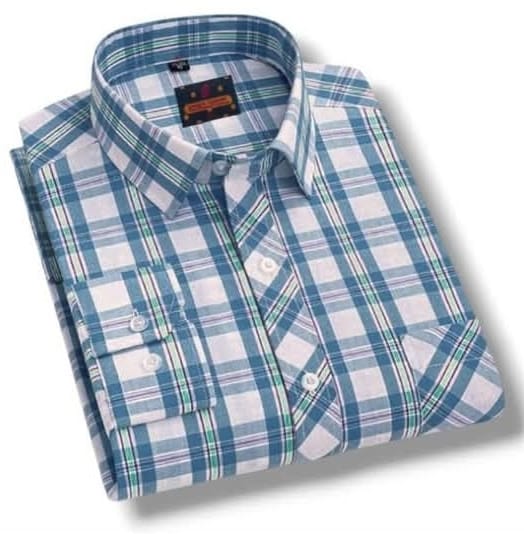 Men's Light Blue White Checkered Shirt