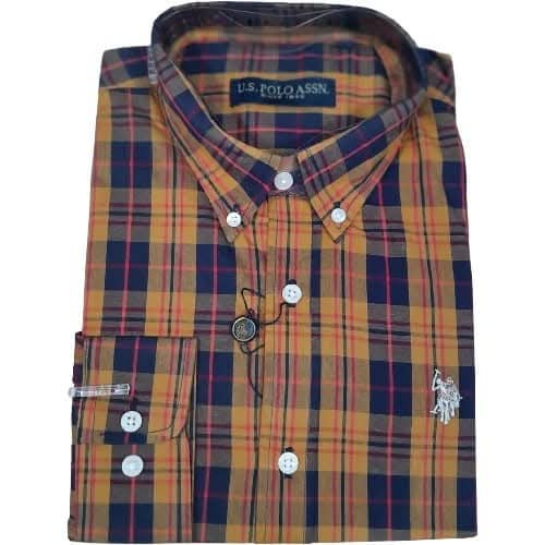 Men's Light Brown Navy Checkered Shirt