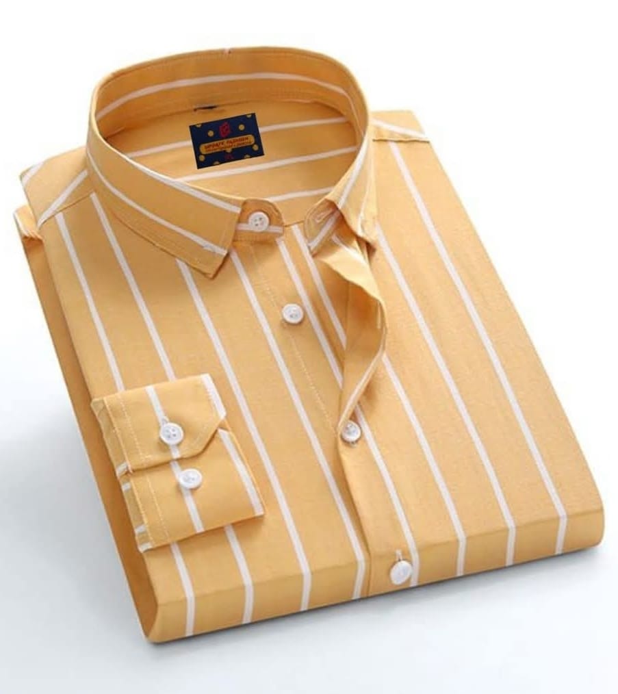 Men's Light Orange White Striped Shirt