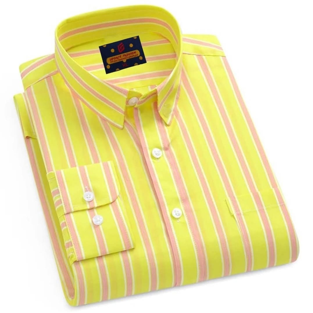 Men's Yellow Pink Striped Shirt